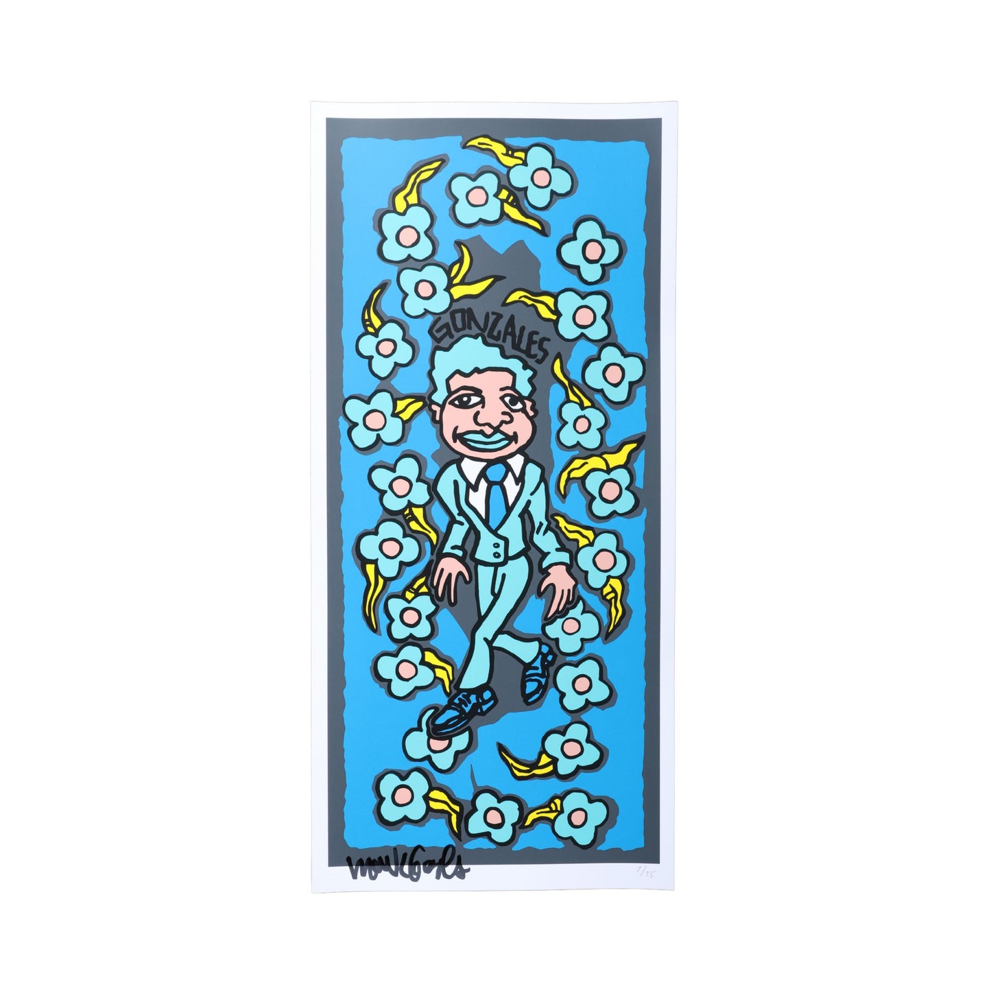 Gonz & Roses Print / Teal / Mark Gonzales