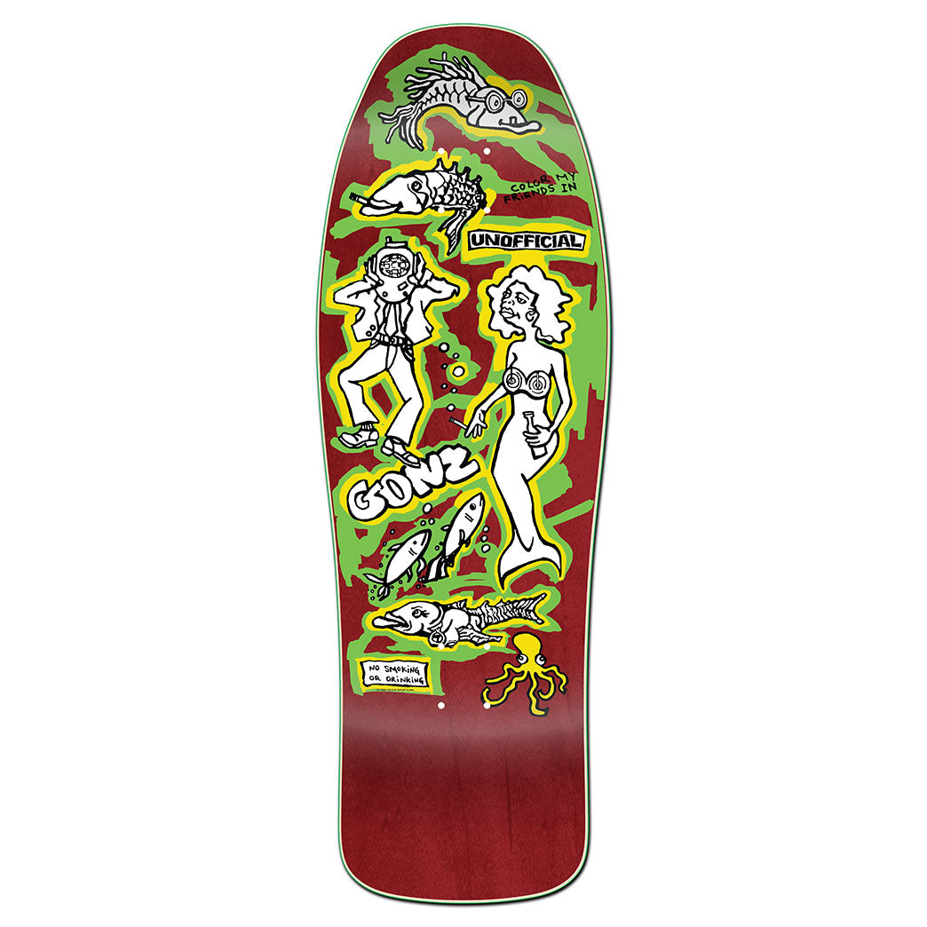 Unofficial / Color my friends Skateboard Deck / Mark Gonzales / Burgundy Stain Rasta Colorway / 10"