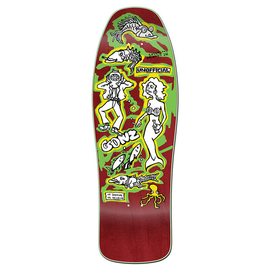 Unofficial / Color my friends Skateboard Deck / Mark Gonzales / Burgundy Stain Rasta Colorway / 10"