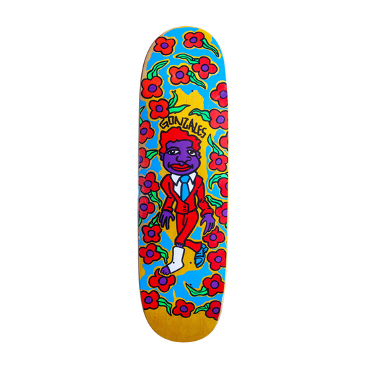 Unofficial / Gonz & Roses with Cast Skateboard Deck / Mark Gonzales / Red Suit / Purple Face / Blue Shoes / 8.8"