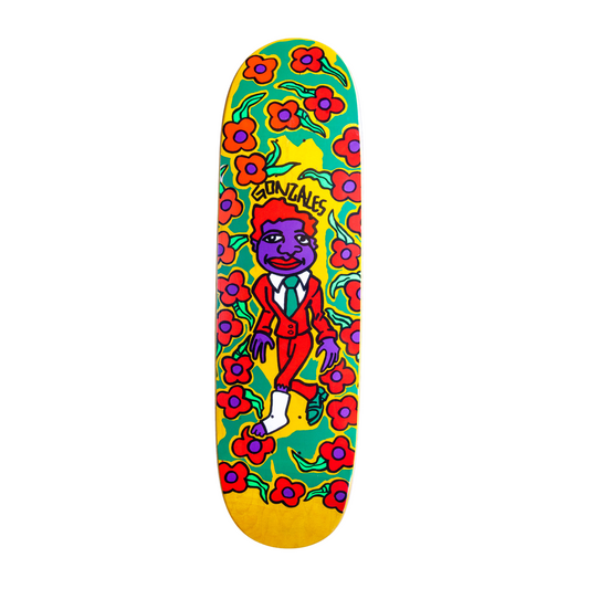 Unofficial / Gonz & Roses with Cast Skateboard Deck / Mark Gonzales / Red Suit / Purple Face / Green Shoes/ 8.8"