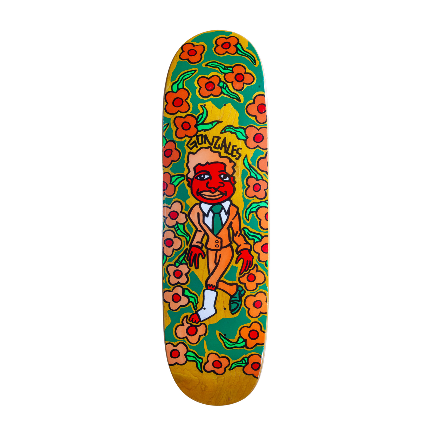 Unofficial / Gonz & Roses with Cast Skateboard Deck / Mark Gonzales / Orange Suit / Red Face / Green Shoes/ 8.8"