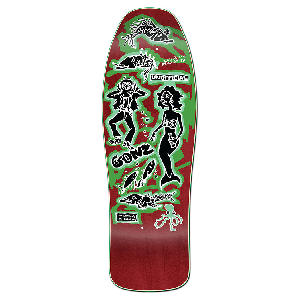 Unofficial / Color my friends Skateboard Deck / Mark Gonzales / Burgundy Stain Green Colorway / 10"
