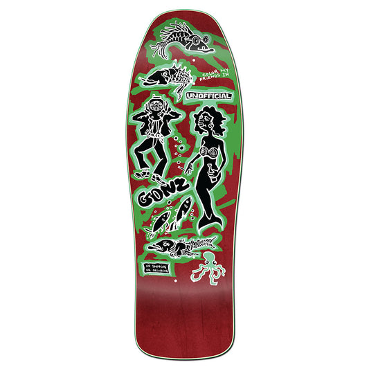 Unofficial / Color my friends Skateboard Deck / Mark Gonzales / Burgundy Stain Green Colorway / 10"