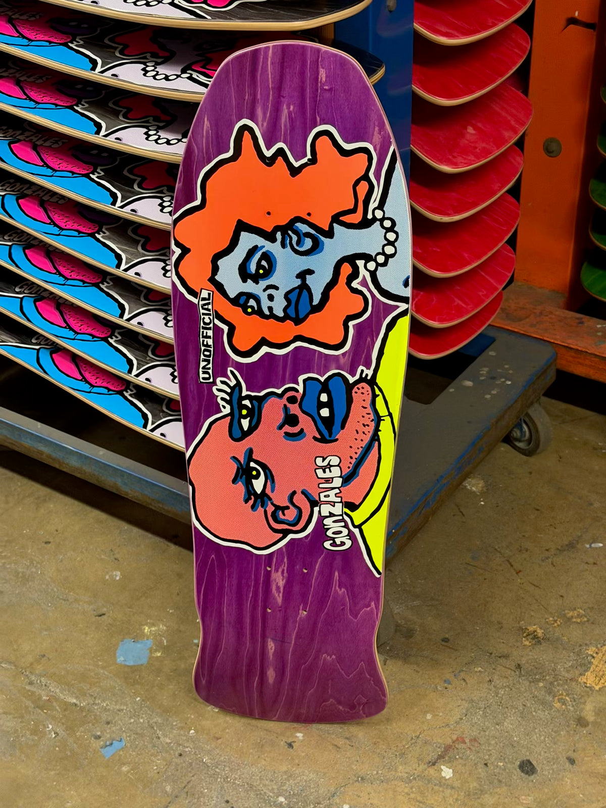 Unofficial / Man and Woman Skateboard Deck / Mark Gonzales / Purple Stain / Orange Hair / Ramp Gonzo 10"