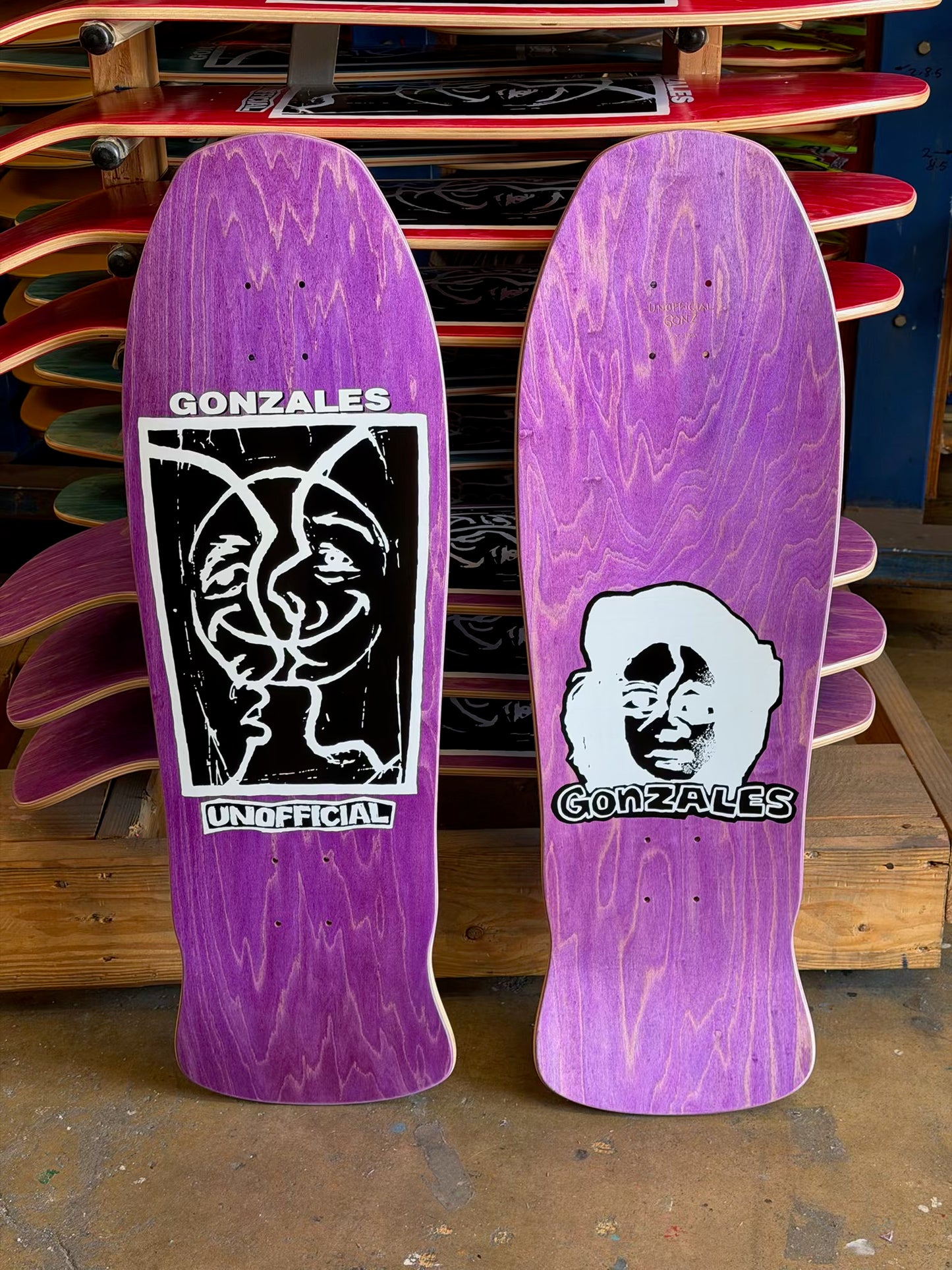 Unofficial / Split Face Skateboard Deck / Mark Gonzales / Black & White / Purple Stain / 10.1"