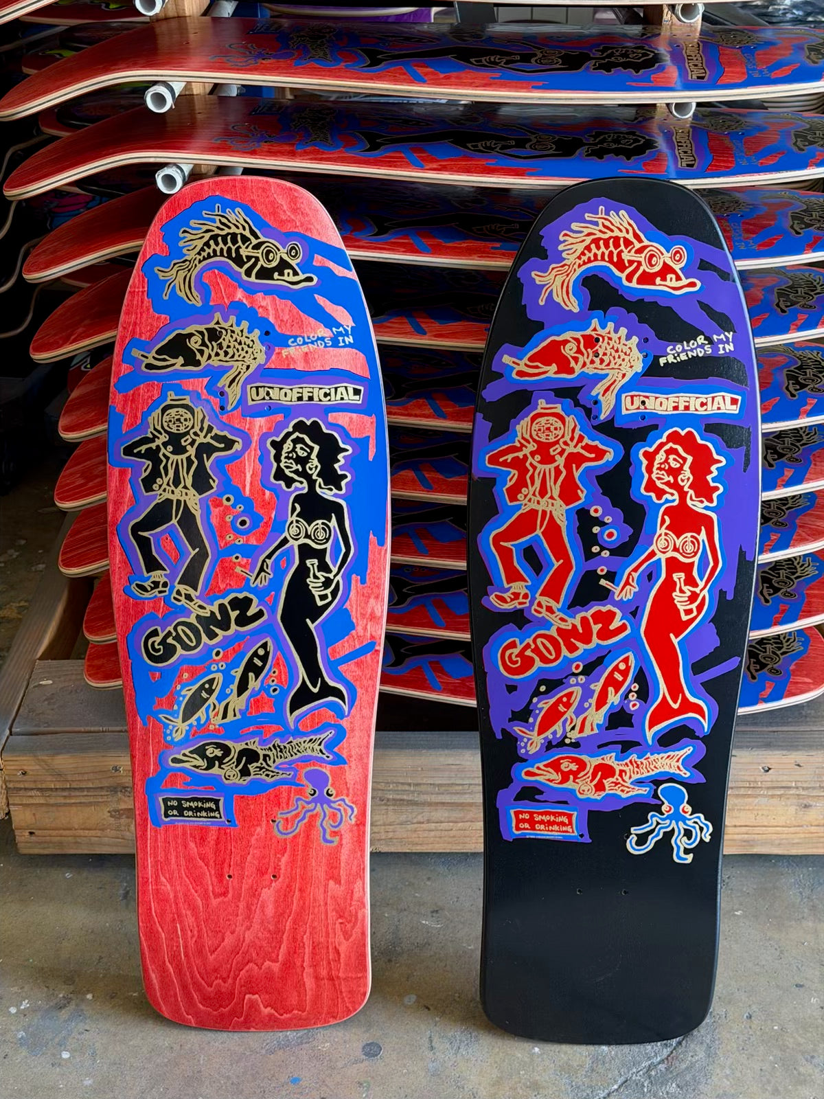 Unofficial / Color my friends Skateboard Deck / Mark Gonzales / Black Dip / Red Gold / Blue Top Variant 10"