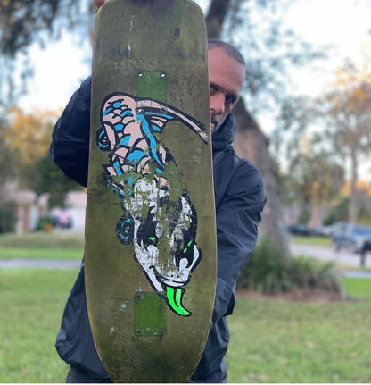 Unofficial / Fish Car Mini Skateboard Deck / Mark Gonzales / Green Stain / 10"